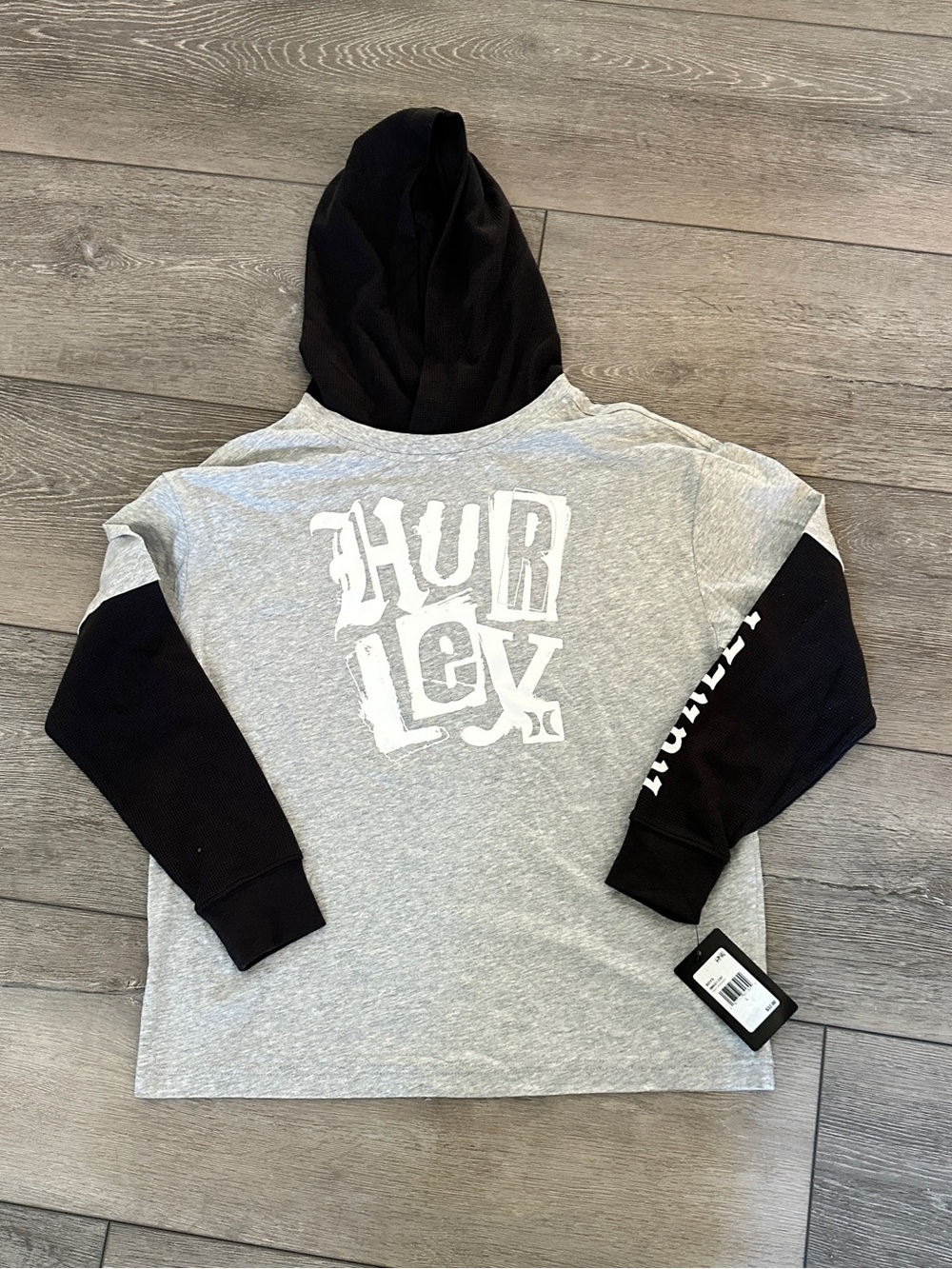 Hurley Youth Grey & Black Hooded Long Sleeve Shirt Size L